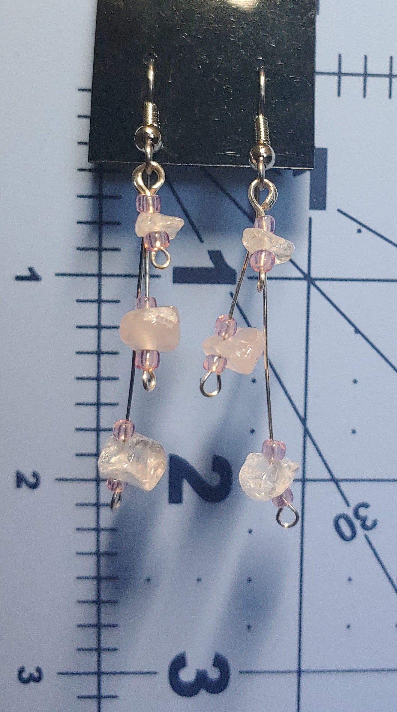 Three Strand Rose Quartz Earrings