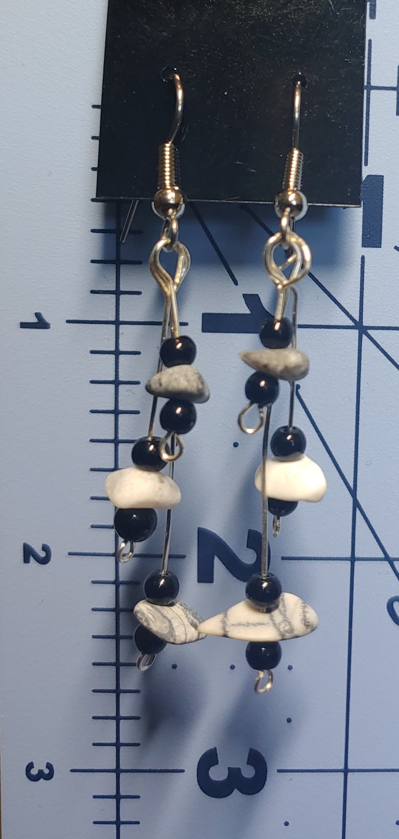 Three Strand Howlite Earrings (Black Beads)