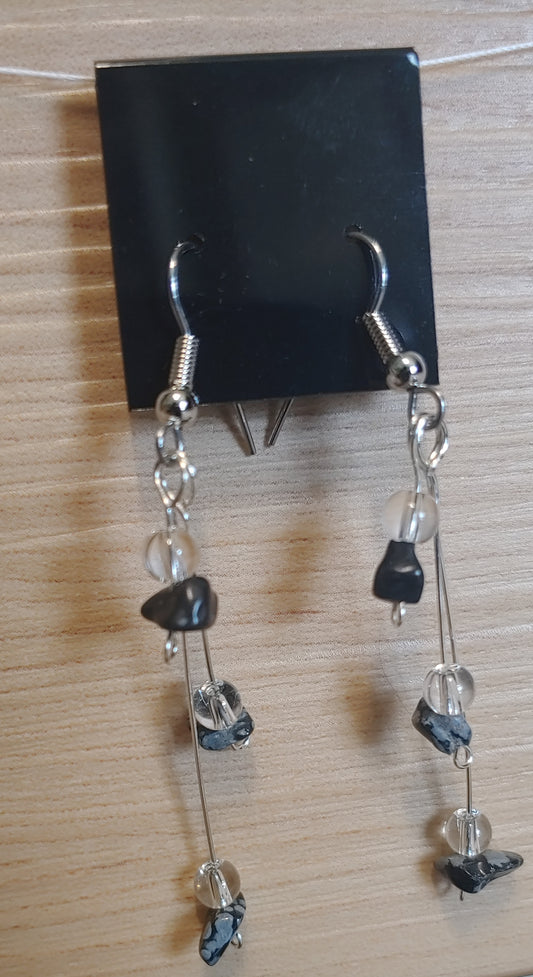 Three Strand Howlite Earrings (Clear Beads)