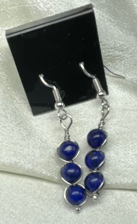 Three-Stone Wrapped Drop Earrings in Dyed Blue Marble