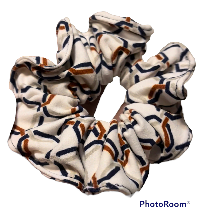 Navy Geometric Print Scrunchie