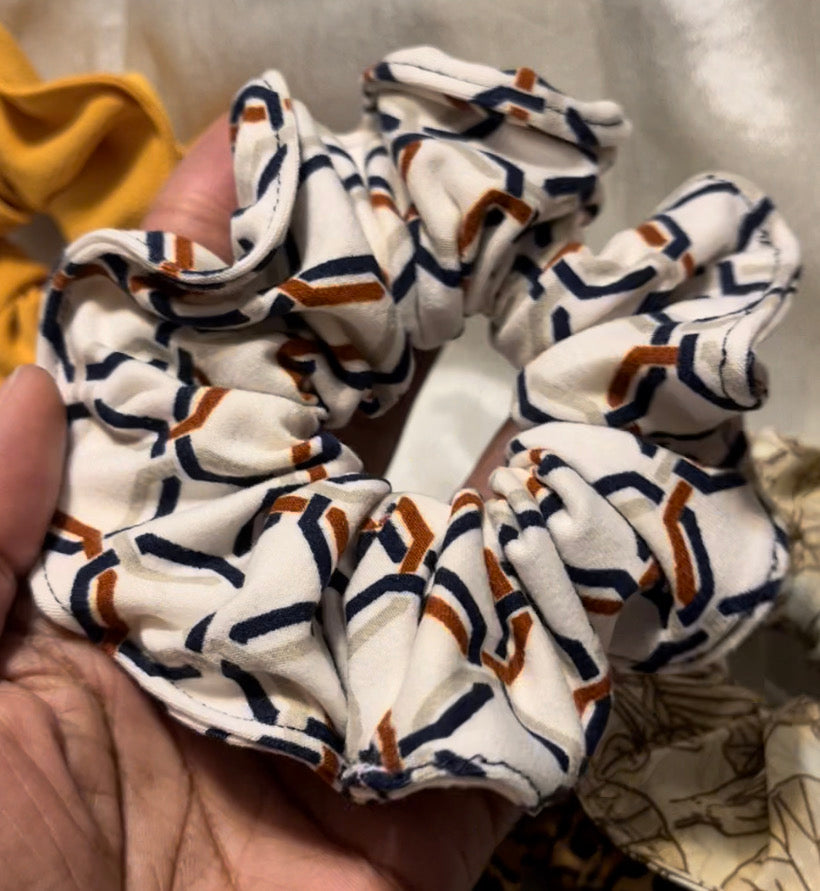 Navy Geometric Print Scrunchie