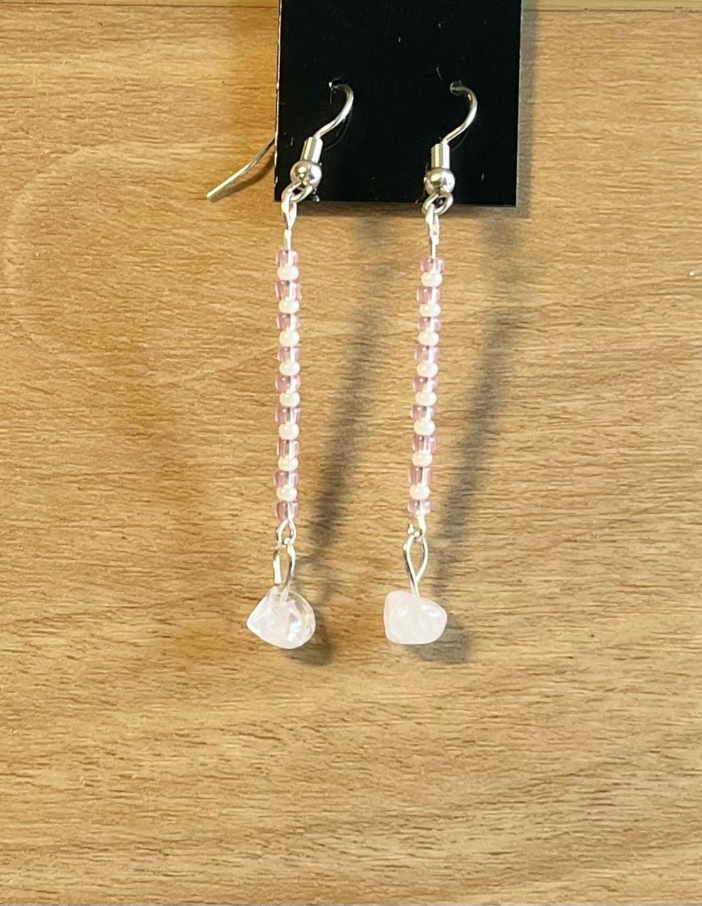 Long Rose Quartz Drop Earrings