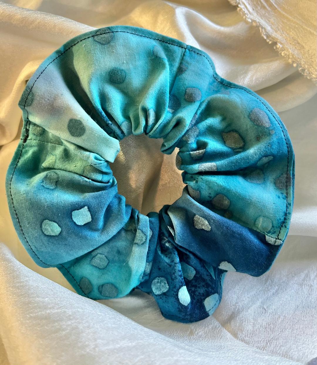 Blue "Raindrop" Batik Scrunchies